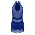 thumbnail image 4 of iiniim Women Rhinestone Fringe Leotard Figure Skating Performance Costume Halter Backless Bodysuit Navy Blue S, 4 of 5