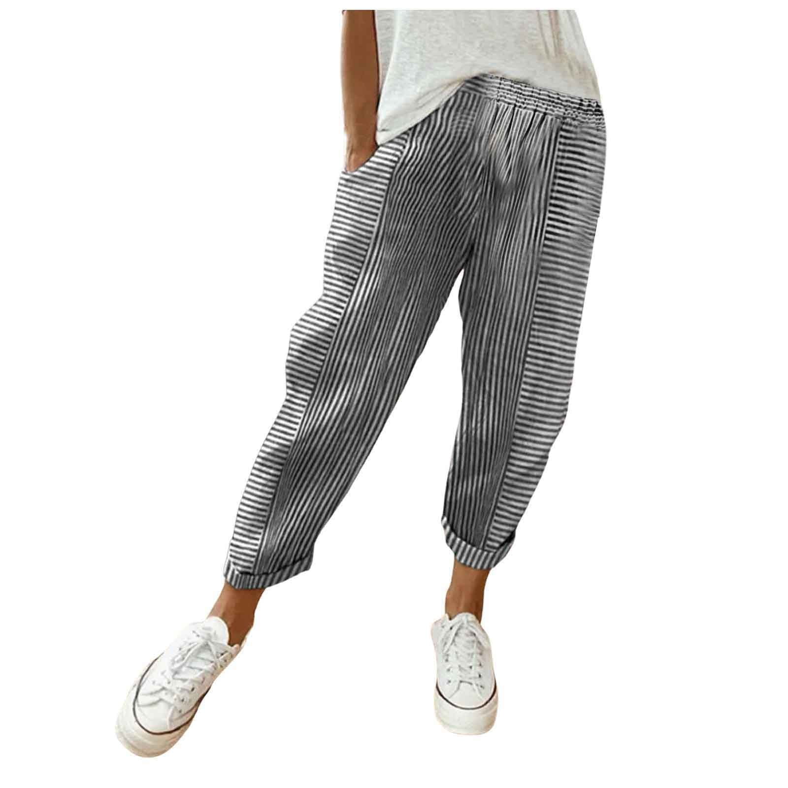 Womens Trousers Fashion Striped Patchwork Loose Casual High Waist