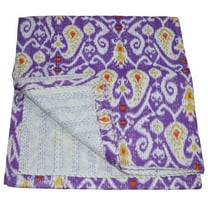 Vintage Ikat Print Kantha Cotton Quilt Indian Handmade Kantha Quilt Bedding Kantha Throw Gudari Double Size Bedspread Quilt