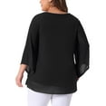 thumbnail image 3 of Agnes Orinda Plus Size Shirt for Women 3/4 Bell Sleeve V Neck Double Layers Chiffon Blouse Top 1X Black, 3 of 6