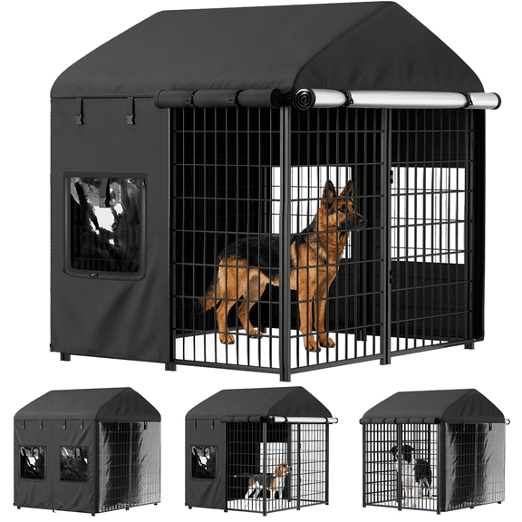 DOMIPET Outdoor Dog Kennel Cover - Full Coverage for 4.2'Dx4.2'Wx4.5'H Dog Cages, Outdoor Dog Kennel Insulation Cover, with Transparent Window, Black (Excluding Dog kennels)