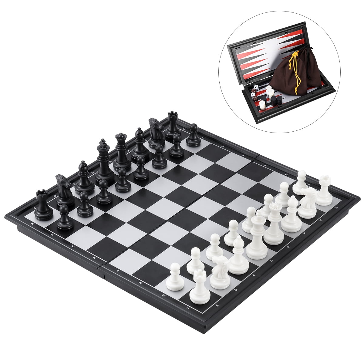 Magnetic Travel Chess Set with Folding Chess Board Portable and Educational Toys for Kids and Adults Black and White 