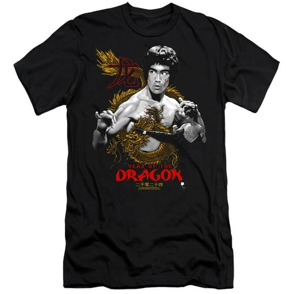 Bruce Lee Golden Year of the Dragon Slim Fit Unisex Adult T Shirt ,Black, Small