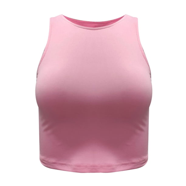 Túnica camisetas sin mangas para las mujeres Mujeres Sexy sin mangas de cuello Racerback recortadas Tank Tops Trendy Cute Teen Girls Neck Crop Tops Chaleco (Pink, XXXL)