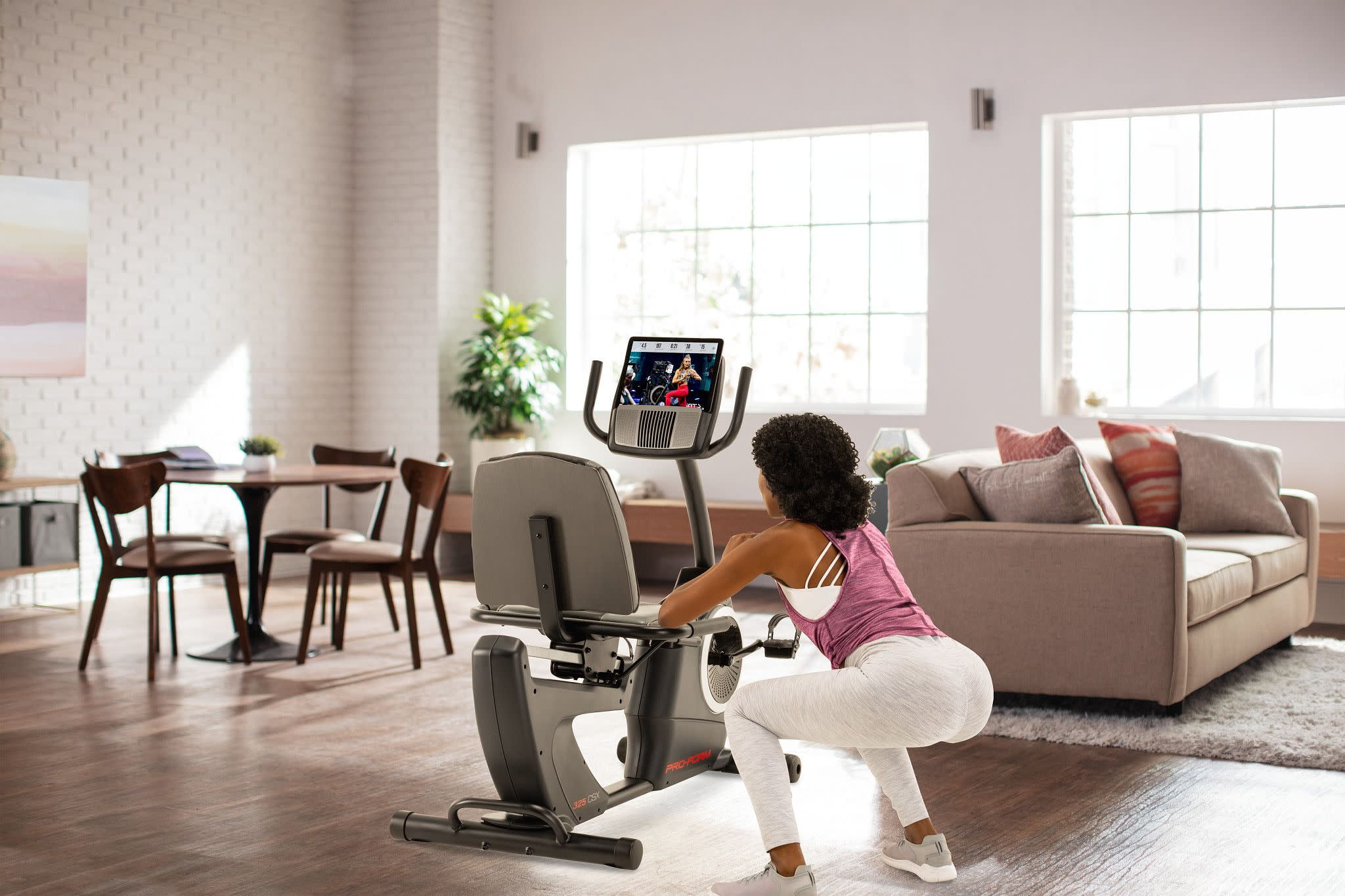 ProForm 325 CSX; Recumbent Exercise Bike with 5” Display, Built-In Tablet Holder, and Fan