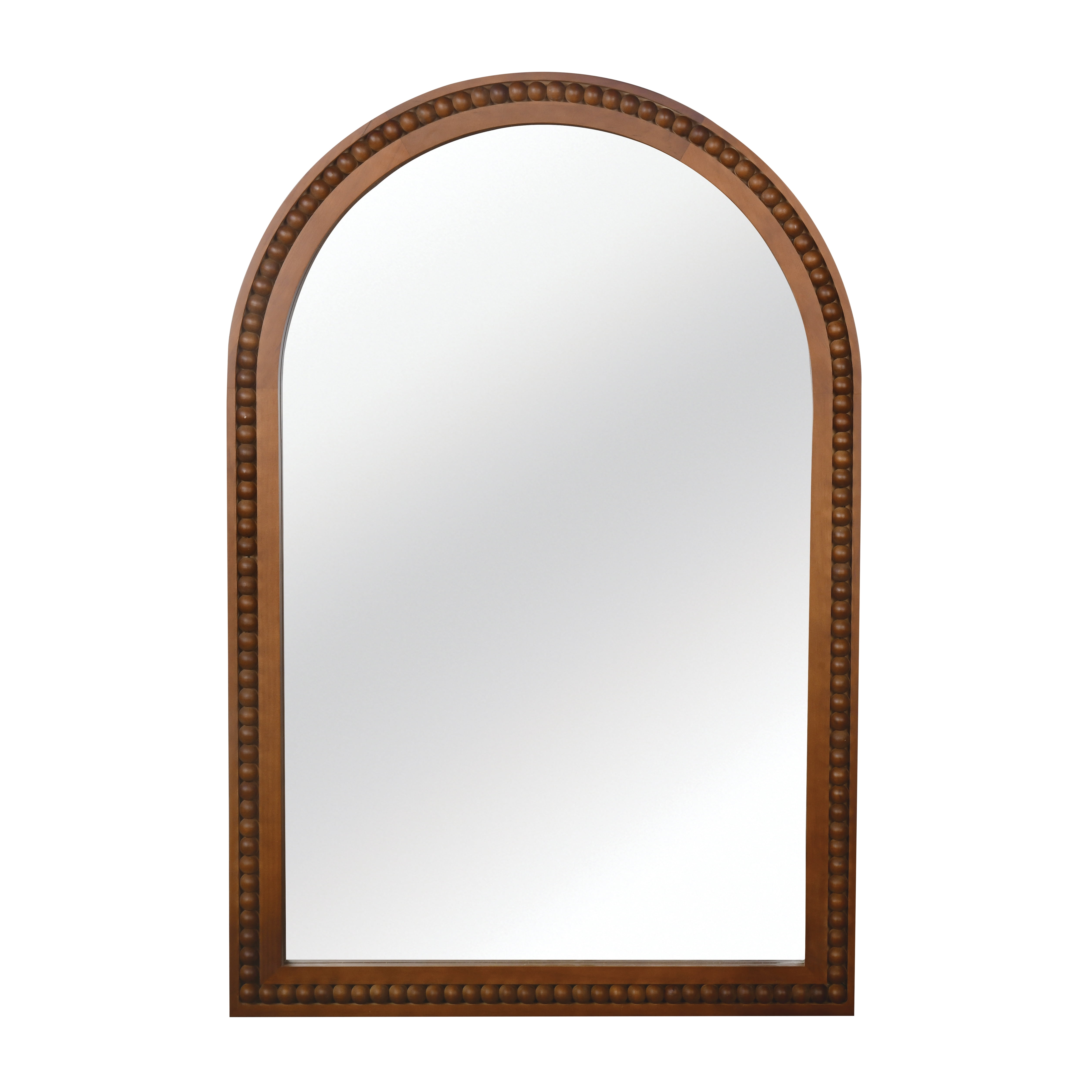 24x36 Inch Arch Wall Mirror With Beaded Solid Wood Frame, Rustic Farmhouse Decor Mirror for Entryway, Bathroom & Living Room, Dark Walnut Color