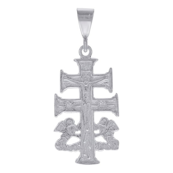 925 Sterling Silver Unisex Caravaca Cross Religious Charm Pendant Necklace 41.7x17.3mm Wide Pendant for Women