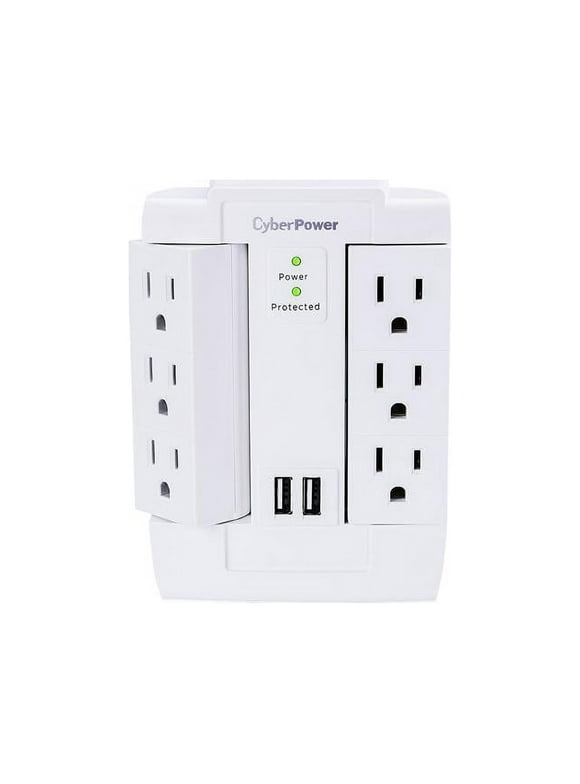 CyberPower CSP600WSURC2 6-Outlet Swivel Professional Surge Protector Wall Tap With 2 USB Ports