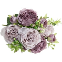 Simulation 5 Roses Purple - Artificial Flower 5 Small Rose Korean Style Bundle Persian Peony Artificial Flower Home Wedding Rose Bouquet Decoration(
