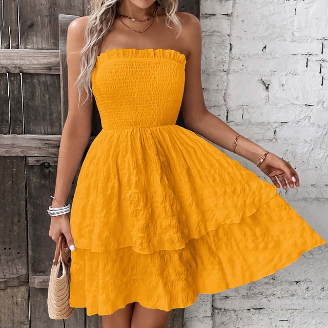 Robe Sans Bretelles, Robe d'Été à Manches Longues pour Femmes pour les Vacances et le Quotidien, Robe en Polyester Imprimé