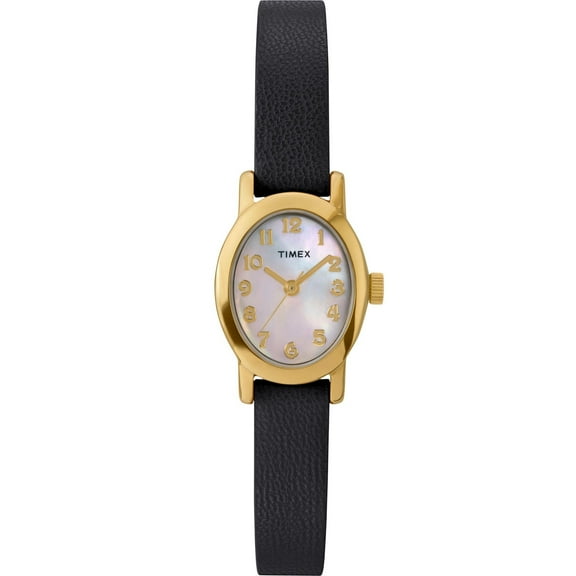 Timex Women's Cavatina 18mm Watch - Black Strap Mother of Pearl Dial Gold-Tone Case