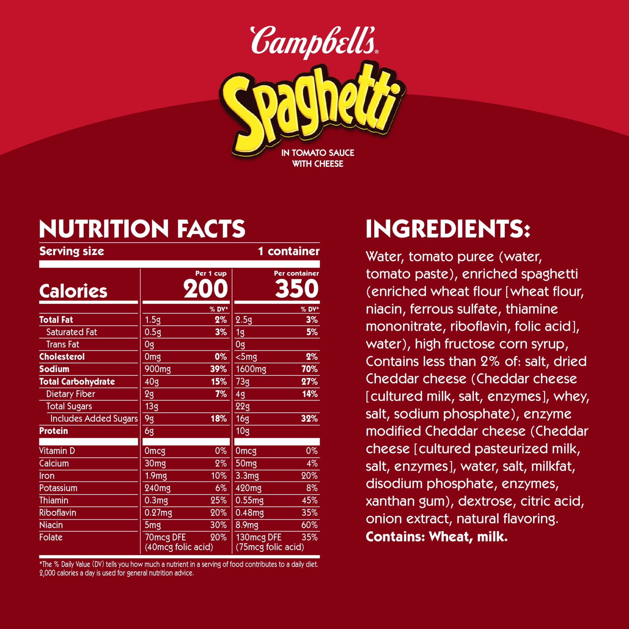 Campbell's Spaghetti in Tomato Sauce with Cheese, 15.8 oz Can