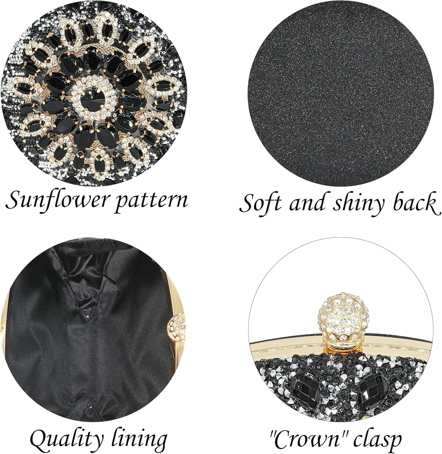 Kwuty Rhinestone Clutch Purses for Women Evening Wedding Formal - Round Pearl Clasp Handbag - Crystal Diamond Bag