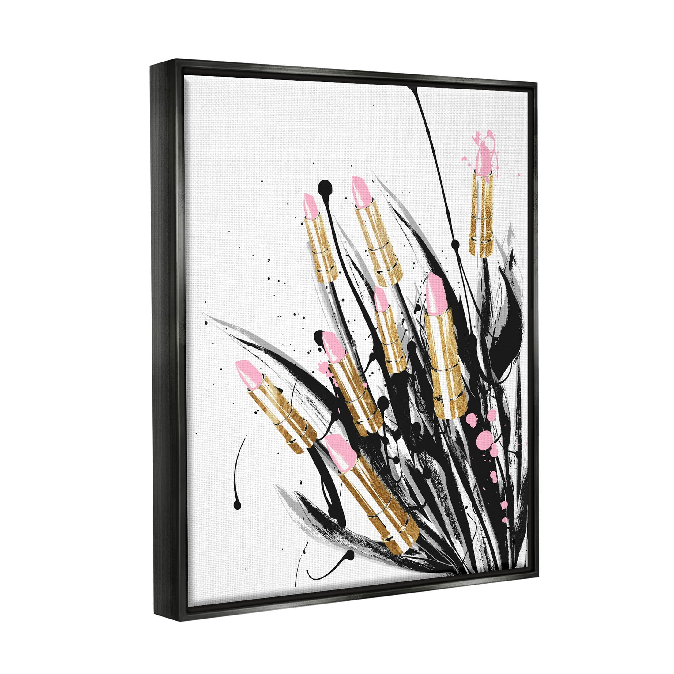 Stupell Industries Contemporary Lipstick Glam Makeup Graphic Art Jet Black Floating Framed Canvas Print Wall Art, Design by Lil' Rue