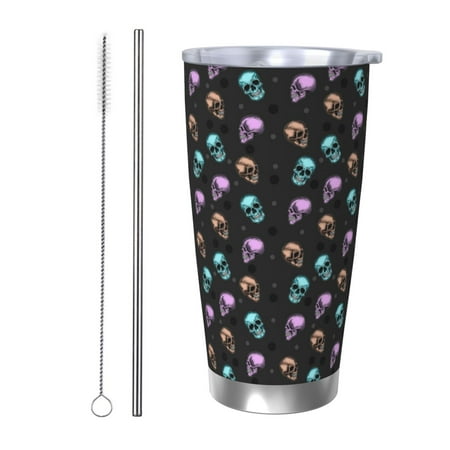 

Fuzoiu purple cyan brown Skull Print 20oz Tumbler Stainless Steel Vacuum Insulated Car Cup Insulated Coffee Mug Travel Mug with Lid Thermal Cup for Outdoor-Straw Two-piece Set