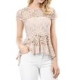 thumbnail image 6 of MODA NOVA Juniors Round Neck Cap Sleeves High Low Hem Lace A Line Peplum Blouse, 6 of 7