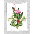 thumbnail image 1 of Vintage Palm Tapestry, Exotic Bird Flamingo with Endemic Flowers and Leaves Jungle Theme, Wall Hanging for Bedroom Living Room Dorm Decor, 40W X 60L Inches, White and Multicolor, by Ambesonne, 1 of 2