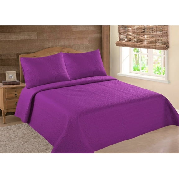 Microfiber Twin Quilt Set – Stitched Bedding Pattern Purple