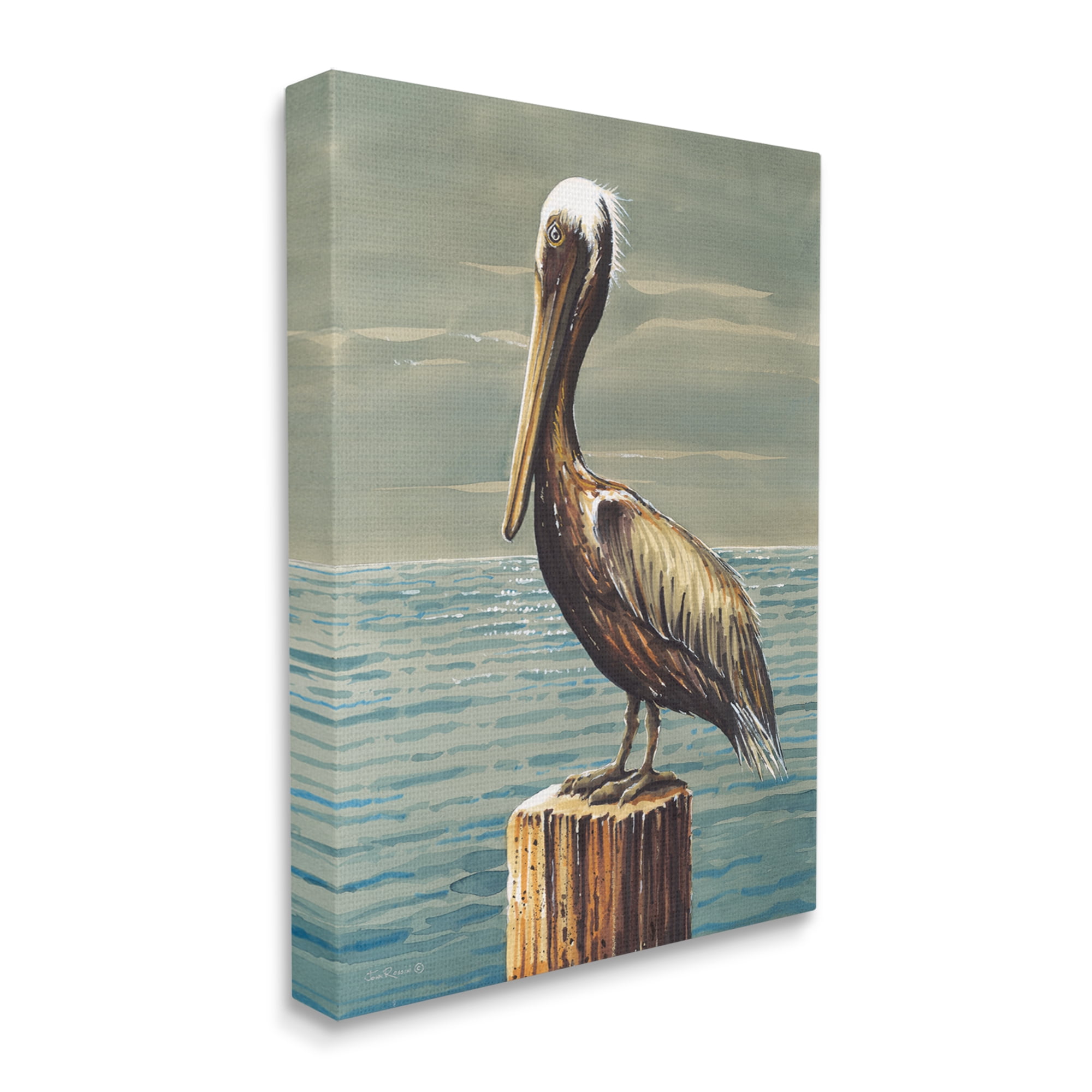 Stupell Industries Pelican and Cloudy Seascape Animals & Insects Painting Gallery Wrapped Canvas Art Print Wall Art, 16 x 20