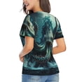 thumbnail image 3 of Women's V Neck T Shirts Casual Short Sleeve Tops Blouse, Octopus Kraken Monster Ocean Art, 3 of 6