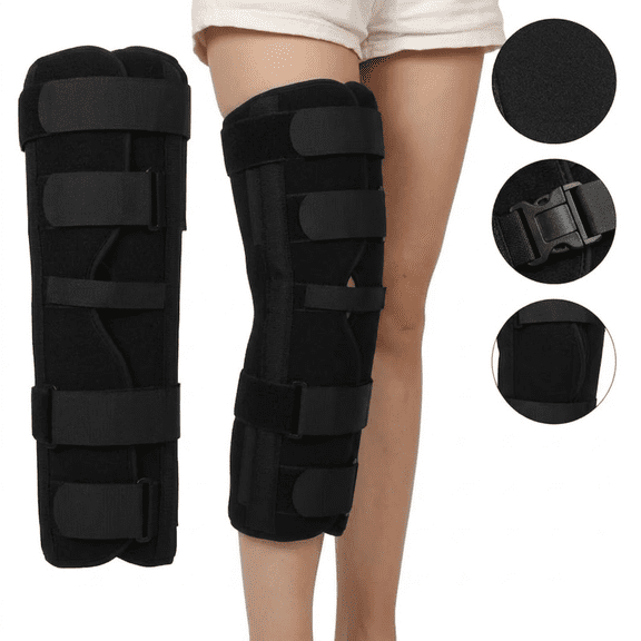 3-Panel Knee Immobilizer Brace for Post-Op Recovery and Ligament Support, Adjustable Stabilizing Splint with Removable Side Stays