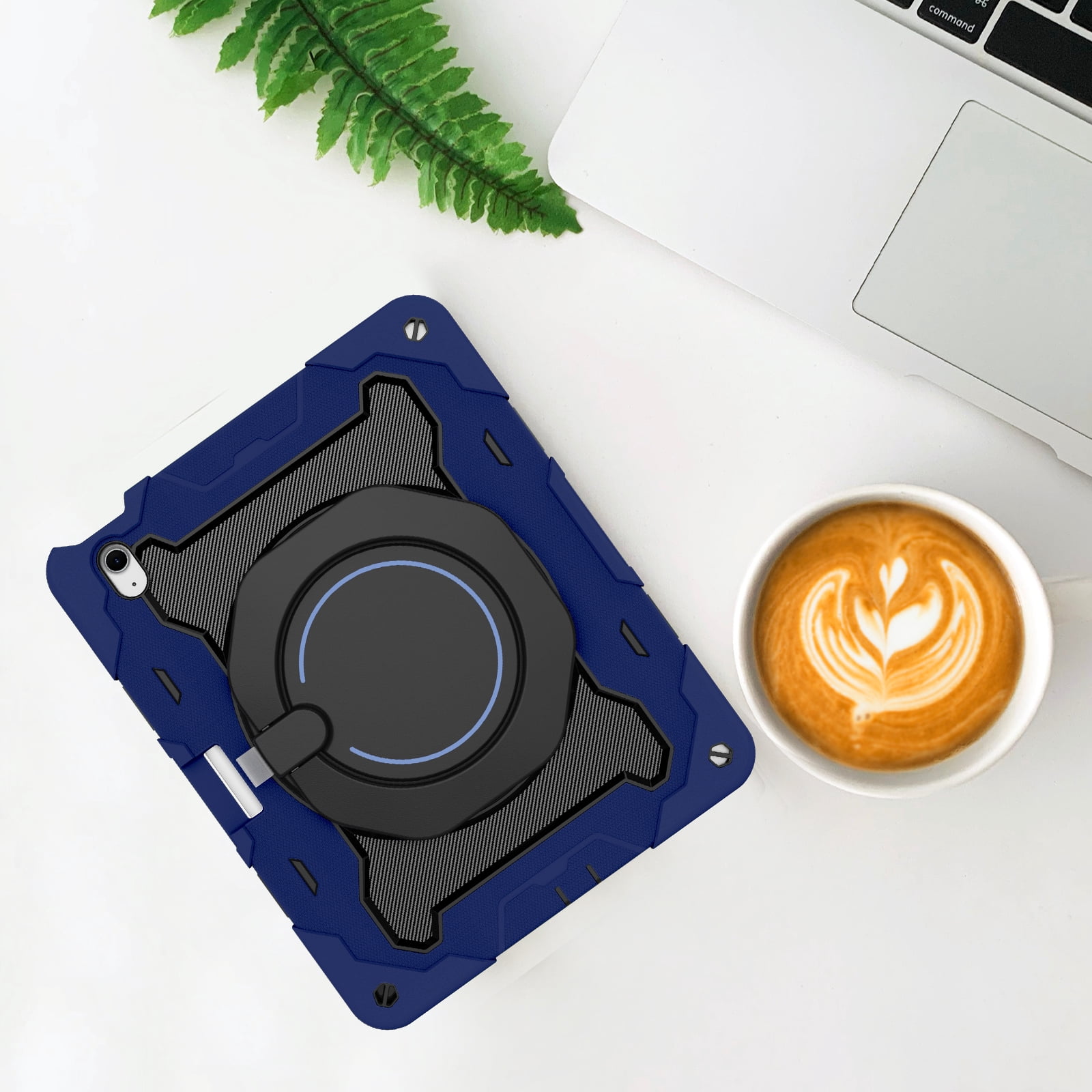 Allytechgroup for iPad Air 13 inch M2 Case 2024 with Pencil Holder, 360° Rotating Handle Grip Stand Cover Heavy Duty Military Grade Protection Rugged Shockproof Kickstand Kids Girl Case, Darkblue