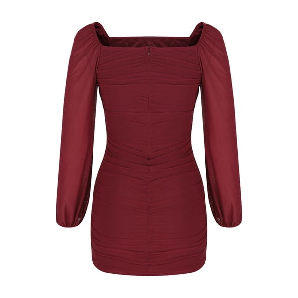 qolati Homecoming Dresses for Women 2024 Fall Puff Long Sleeve Square Neck  Bodycon Tight Going Out Cocktail Party Mini Short Dress Club Night Ruched  Evening Ball Gown - Walmart Business Supplies