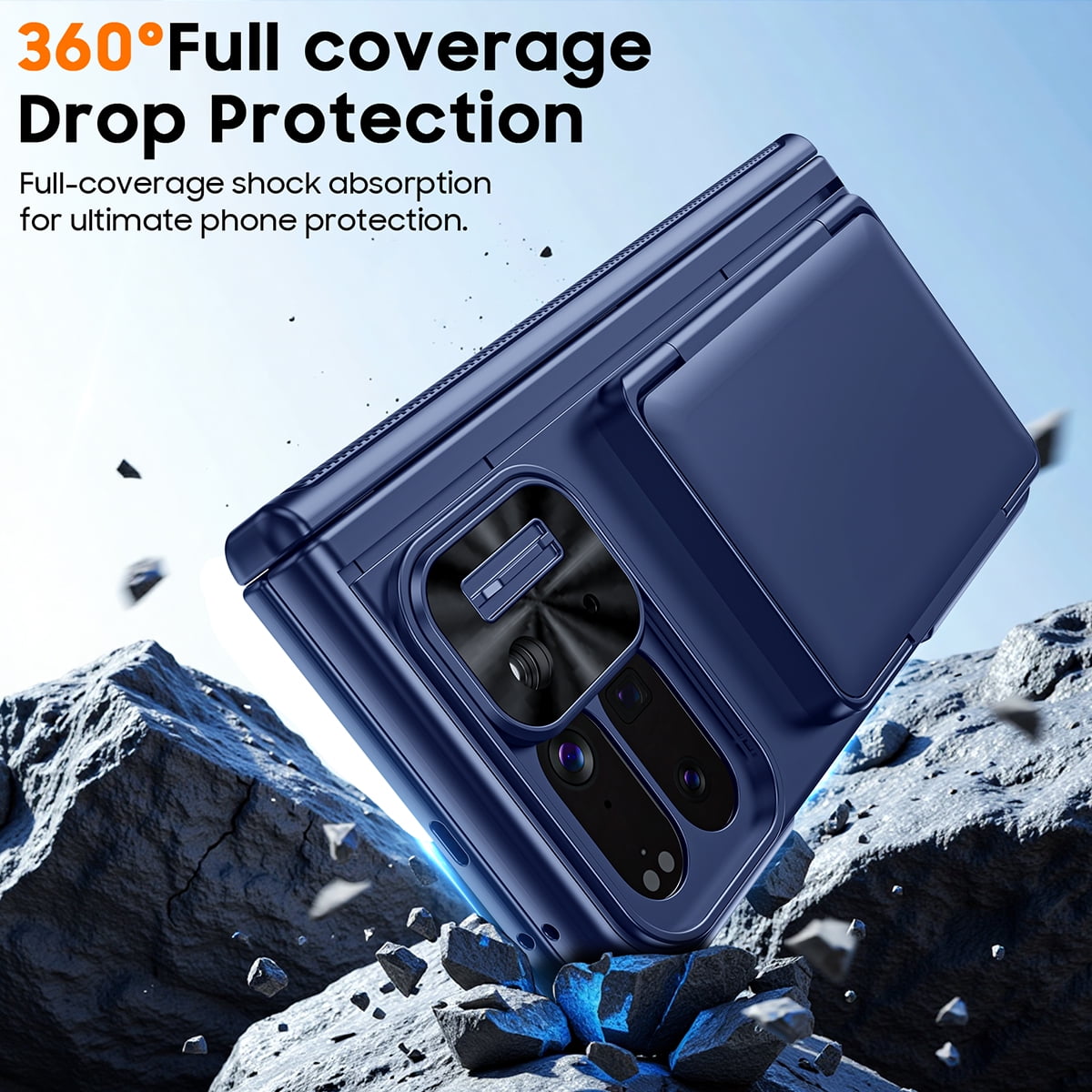 Vizvera for Google Pixel 10 Pro Fold With Card Holder[RFID Blocking]Camera Cover,Hinge Protection,Hidden Kickstand,Screen Protecto Phone Case-Blue