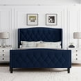 thumbnail image 2 of Soft fabric Upholstered Platform Bed Frame Full Size - Wingback Headboard, 4 Storage Drawers, Button Tufted, Wooden Slats, Charging Station, No Box Spring Needed, Easy Assembly - Navy Blue, 2 of 8