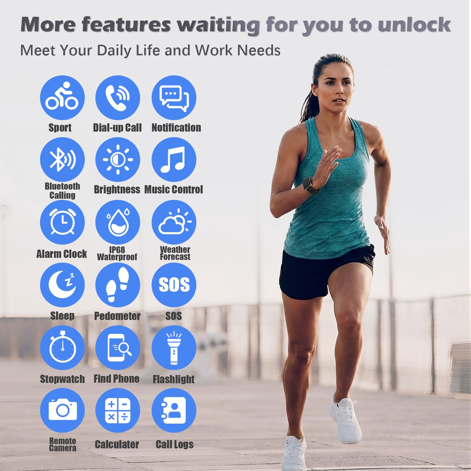 SANPTENT Smart Watch Compatible with Android and iPhone, 1.83" HD Touchscreen, Answer/Make Calls/100+ Sports Modes/Message Reminder, IP68 Waterproof, Black