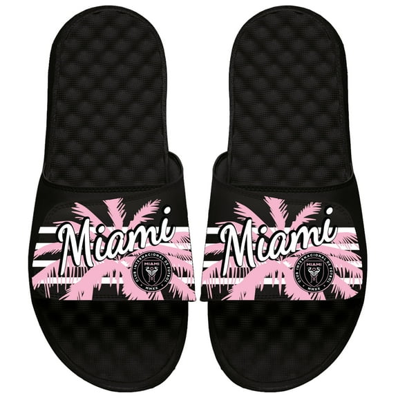 Men's ISlide Black Inter Miami CF Striped Palm Tree Slide Sandals