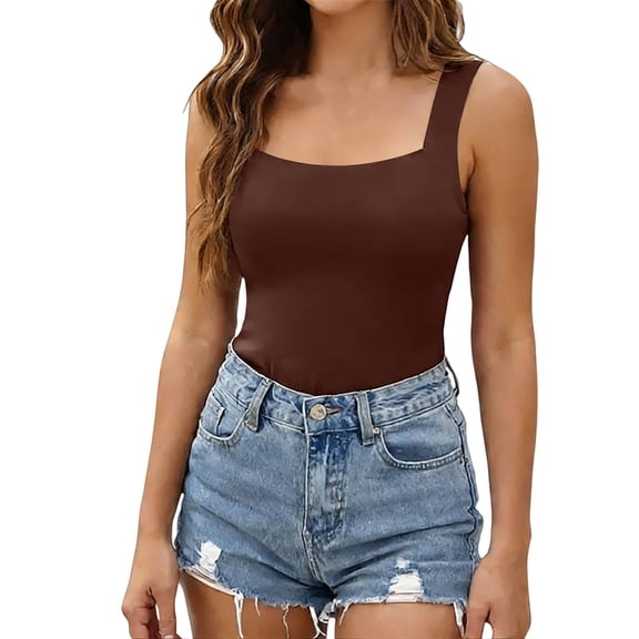 Soyumi Tank Tops for Women with Built In Bra, Summer Workout Racerback Slim Fit Sleeveless Shapewear High Neck Ribbed Camisole Compression Top for Yoga and Daily Wear, Brown