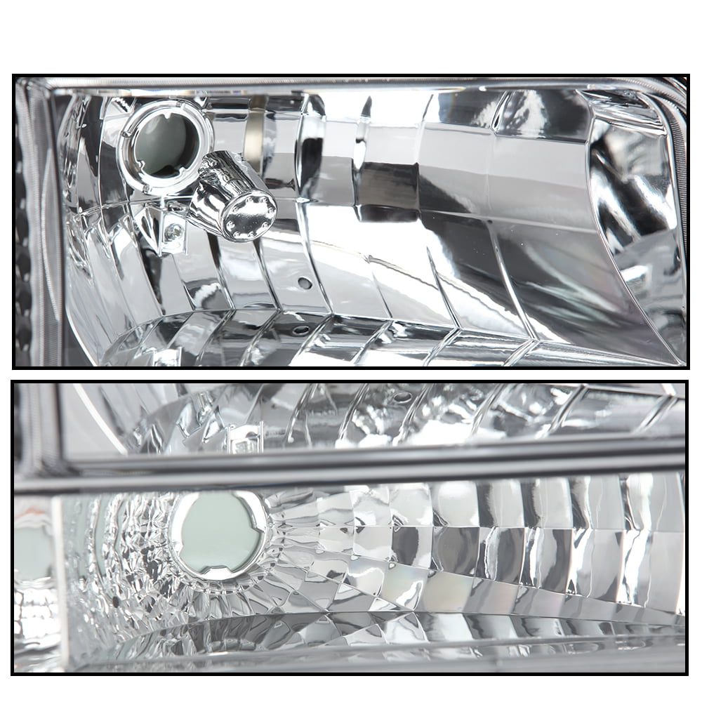 PIT66 Headlights w/Corner Signal Lamp Bumper Lamps Fit for 1992-1996 Ford F150 F250 F350 Bronco Clear Lens Chrome Housing Amber Reflector
