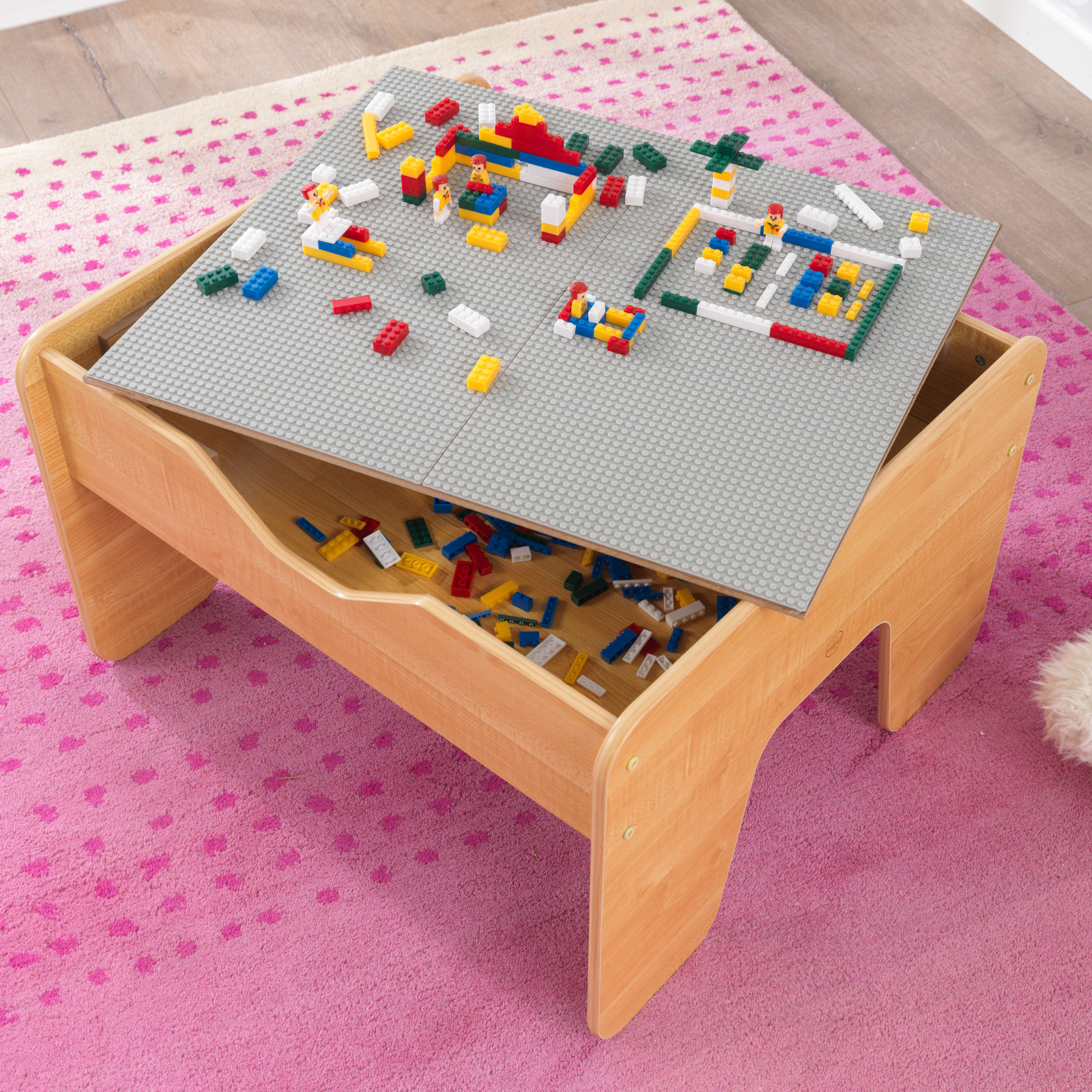 KidKraft Reversible Wooden Activity Table with 195 Building Bricks – Gray & Natural, For Ages 3+ - image 3 of 10