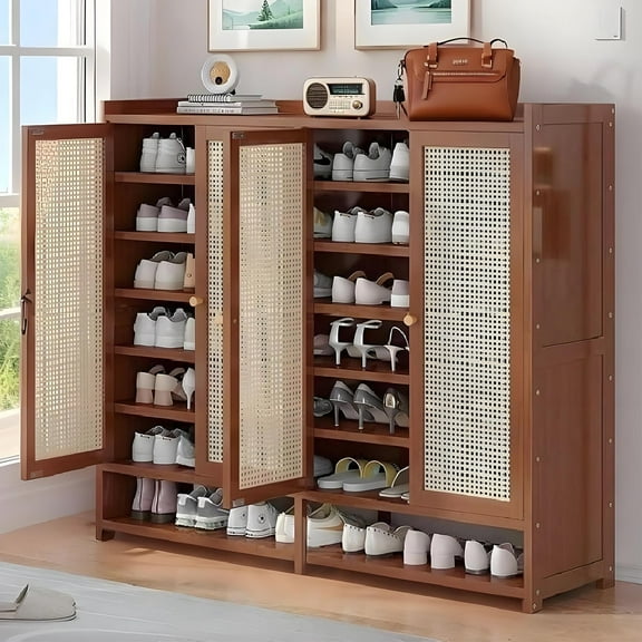 qeknxks7-Tier Bamboo Shoe CabinetShoe Storage Cabinet with Doors, 36-40 Pairs Freestanding Shoes Cabinet Organizer, Large Shoe Cabinet for Entryway, Hallway, Living Room