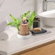 thumbnail image 1 of Miniadorno de maceta para escritorio de oficina | Figura de resina de un pequeño monje Basimu Kung con hojas verdes realistas | Decoración zen para el hogar | Regalo de meditación | Accesorio para p, 1 of 5