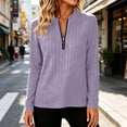 thumbnail image 5 of Jinhomg Womens 1/4 Half Zip Sweatshirts Striped Knitted Tunic Casual Crew Neck Pullover Long Sleeve Lightweight Textured Solid Fall Tops Purple,XXL, 5 of 8