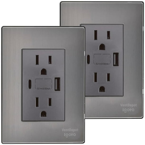 Contacto Doble Inoxium1X1U1BOxford 2Pzas USB A/USB C/Contacto Duplex 110/125-250VCA 15A 50/60Hz 5VDC 3A Plateado/Oxford