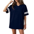 thumbnail image 2 of longantii Football Jerseys For Women Unisex Athletic T-Shirts Oversized Short Sleeve V Neck Y2k Streetwear Solid Color Loose Practice Sports Uniforms Outfits Navy S, 2 of 7