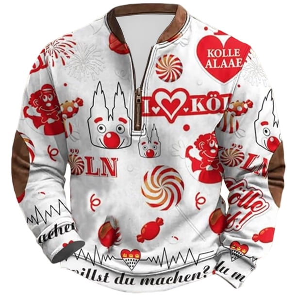 Camisa de Manga Larga de Poliéster Hombres Camuflaje Imprimir Media Cremallera Pullover, Casual Cuello Redondo Top para Al Aire Libre Y el Uso Diario