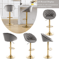 thumbnail image 2 of Swivel Bar Stools, Adjustable Height Bar Stools with Back and Golden Footrest, Upholstered Barstools, Retro Style Polyester Tufted Chairs for Kitchen Island, Bar(Gray,Set of 4), 2 of 9