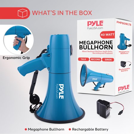 Pyle パイル 40W メガホン サイレン付き 拡声器 コンパクト電池式 単1乾電池６本で作動 折りたたみ式ハンドル ハンドヘルドマイクと携帯