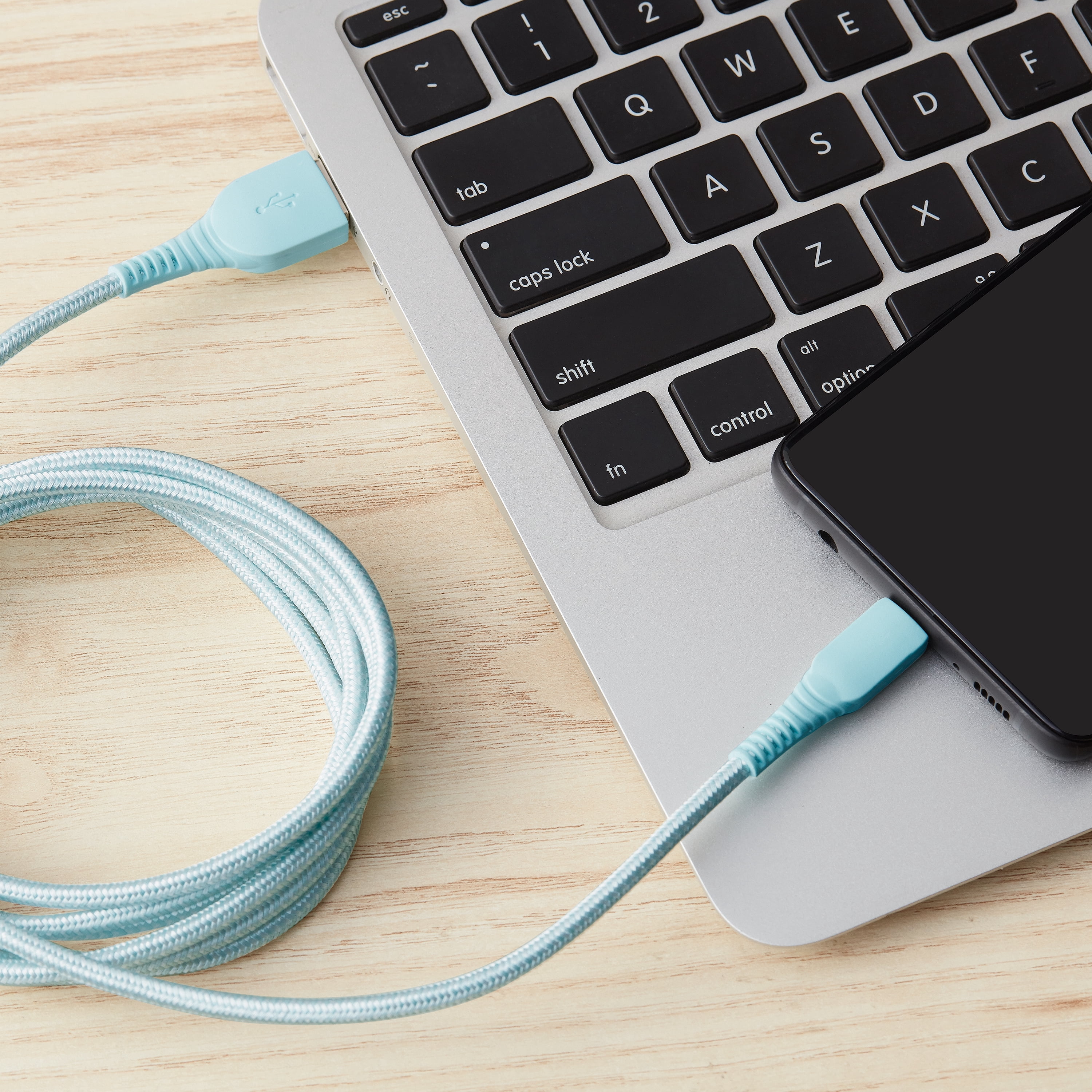 onn. 6' Braided Micro-USB to USB Cable, Aqua