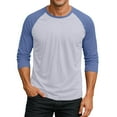 thumbnail image 2 of Men's Long Sleeve Round Neck Contrast Color Raglan Three Quarter Sleeve T-Shirt Top for Spring Fall Weekend Outfit,Blue,M, 2 of 8