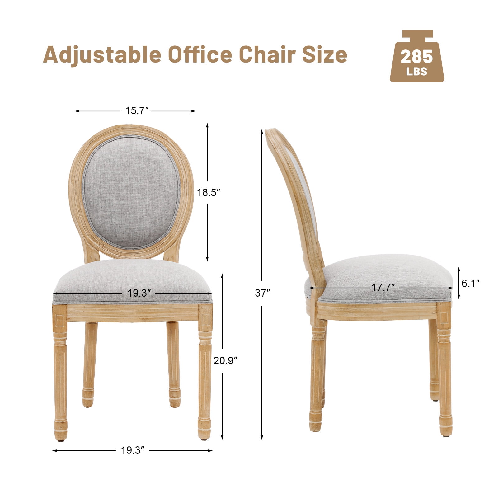 Furniliving French Dining Chairs Set of 4,Farmhouse Dining Room Chairs Side Chairs with Round Back, Gray