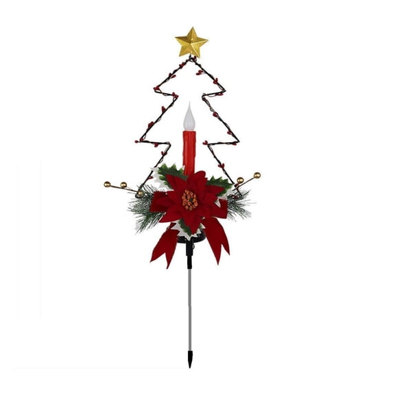 2026 Christmas Indoor Home Decor Solar Christmas Tree Stake Light With Flickering Candle Poinsettia Ground Lamp Outdoor Yard Holiday Decoration