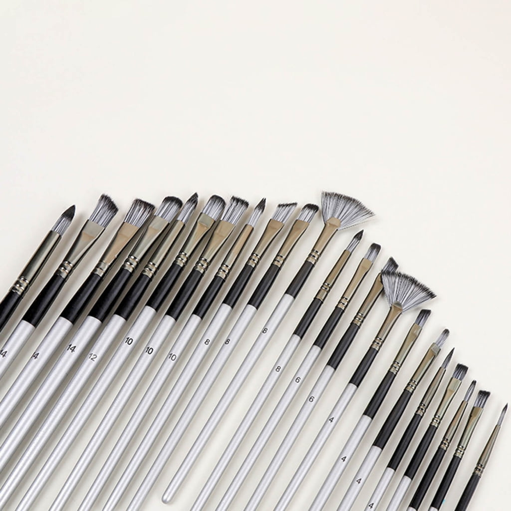 24Pcs Professional Paintbrush with Storage Case, Flat/Round/Fan/ Pointed Tip