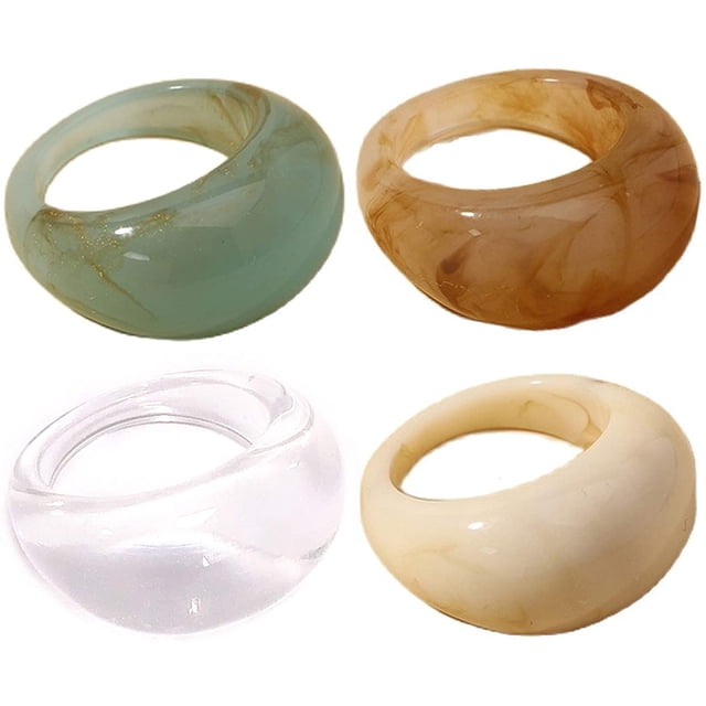 Set Resina Colorido Ancho Grueso Cúpula Nudillo Dedo Apilable Anillo Conjunto Retro Acrílico Transparente Vintage Joyería Fiesta Elegante Regalo Hecho A Mano - 4pcs Vhermosa Anillos