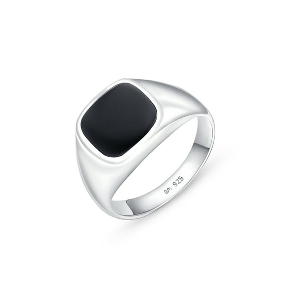 Amberta Solid 925 Sterling Silver Black Onyx Ring for Men | Signet Ring for Men | Pinky Ring Men | Mens Signet Ring | Biker Rings Men: Black Signet Ring Size 8