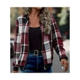 thumbnail image 4 of Shackets for Women Casual Zip Up Flannel Plaid Jackets Long Sleeve Baggy Outwear Coat Fall Clothes Wine Red S, 4 of 7